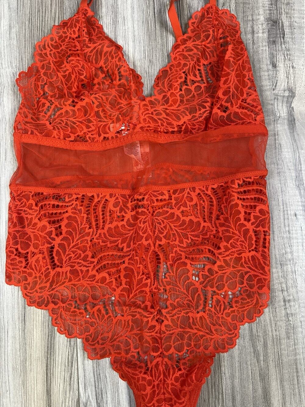 Adore Me Zora Red Lace Bodysuit Womens Size Small Intimates Lingerie NEW